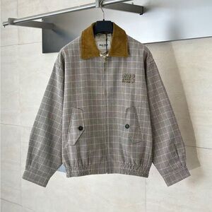 Miu Miu Men's Checkered Jacket with Tan Collar
